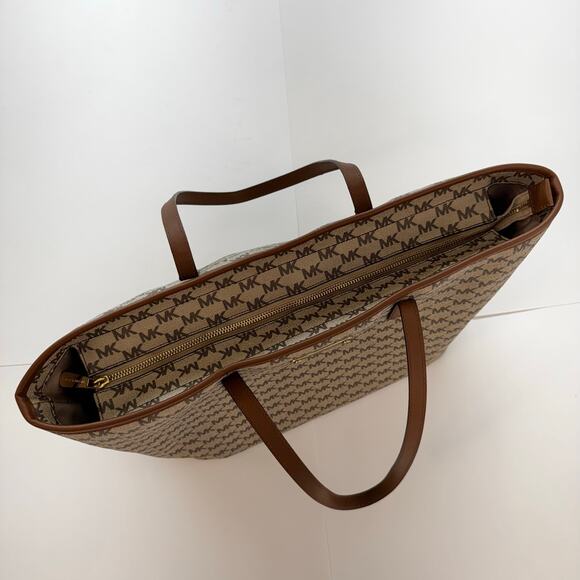 Michael Kors Signature Emry Large Tote Bag Zip Closure Shoulder Handbag Brown - Picture 4 of 13